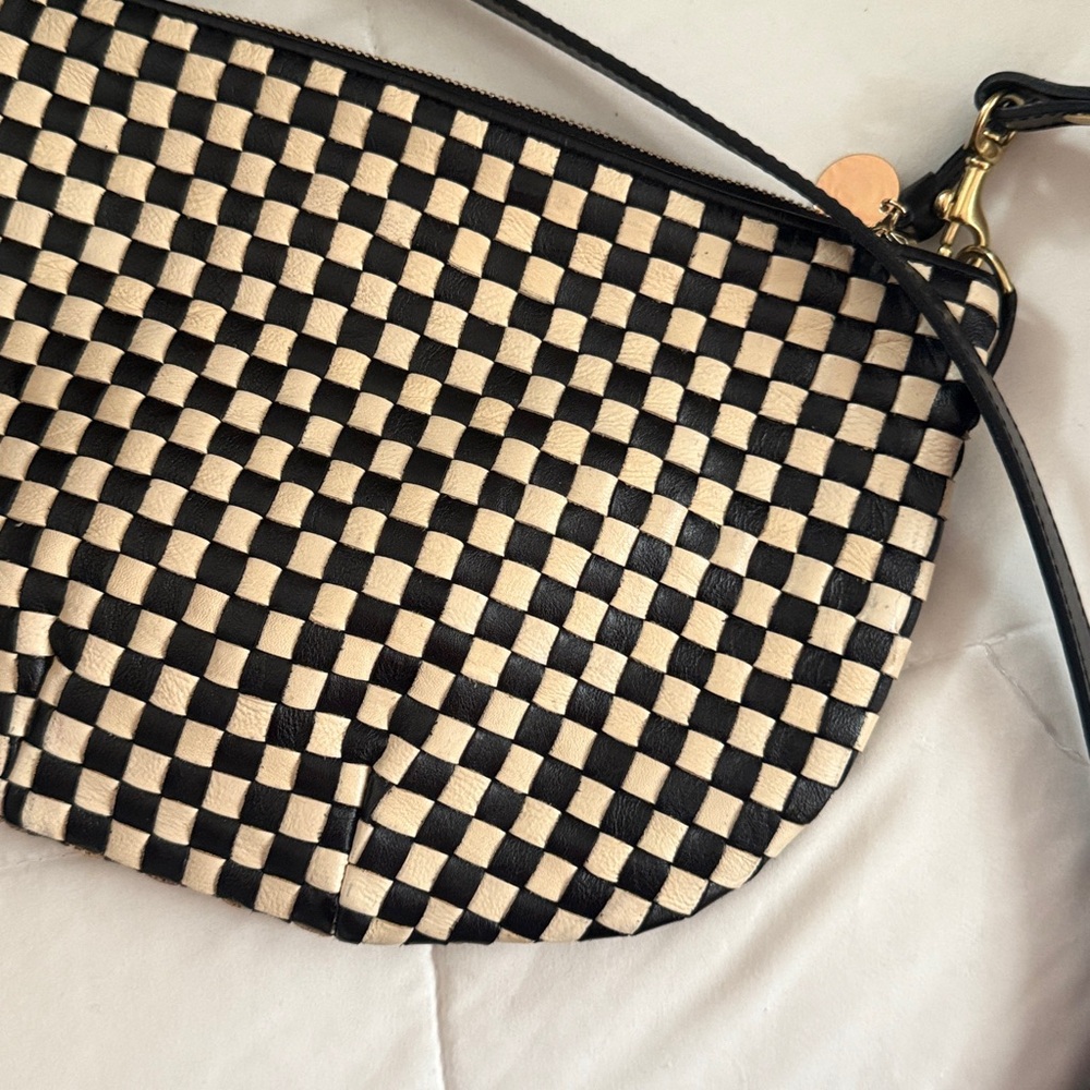 Clare V. Petit Moyen in Black/Cream Woven Checker